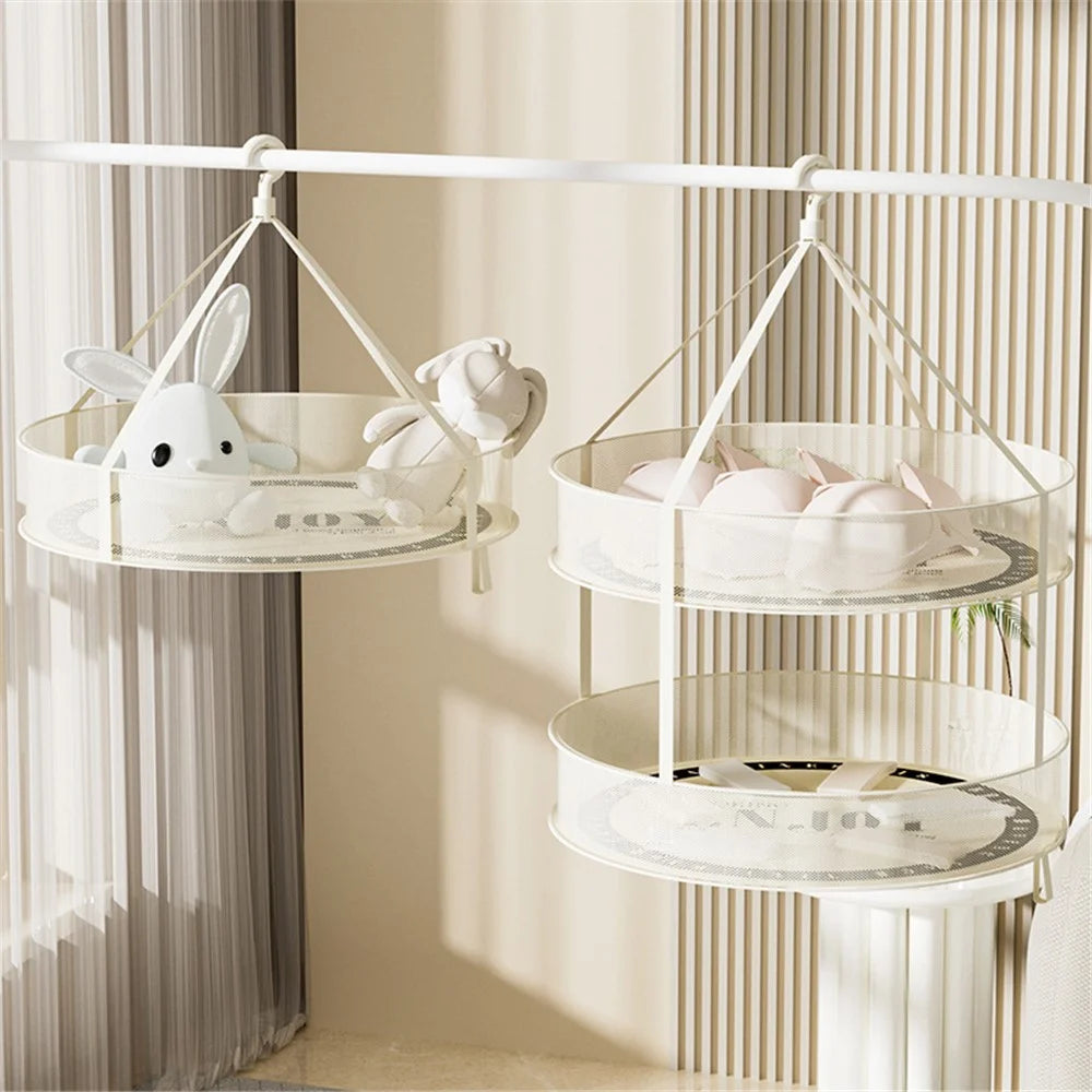 Dual-Layer 40CM Round Hanging Drying Rack Net Pocket Mesh Drying Basket (80g High Density Mesh Cloth) - 7
