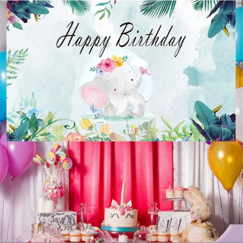 Birthday Party Cartoon Elephant Photography Background Vinyl Cloth Backdrop, 150 x 100cm - 3