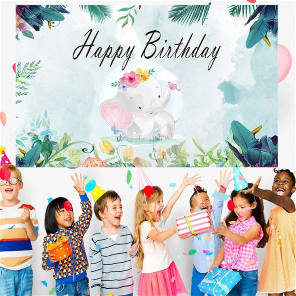 Birthday Party Cartoon Elephant Photography Background Vinyl Cloth Backdrop, 150 x 100cm - 4