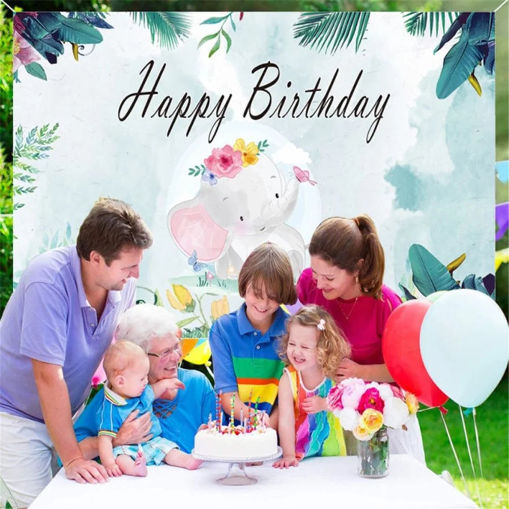 Birthday Party Cartoon Elephant Photography Background Vinyl Cloth Backdrop, 150 x 100cm - 5