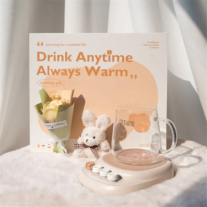 SOTHING Electric Coffee Mug Warmer Constant Temperature Milk Tea Heating Coaster with Glass Cup, EU Plug - 2