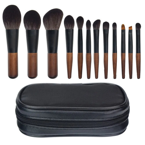 12Pcs Portable Makeup Brush Set Mini Cosmetic Brush Kit for Foundation Powder Lipstick Highlight Eyeshadow - Style A - 1
