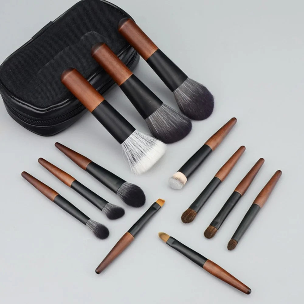 12Pcs Portable Makeup Brush Set Mini Cosmetic Brush Kit for Foundation Powder Lipstick Highlight Eyeshadow - Style A - 3