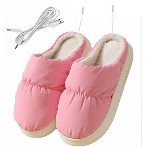 1 Pair Electric USB Heating Slippers Foot Warmer Winter Warm Slippers Shoes - Pink - 1