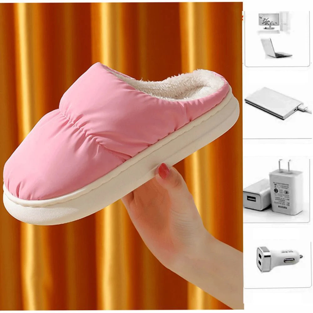 1 Pair Electric USB Heating Slippers Foot Warmer Winter Warm Slippers Shoes - Pink - 3
