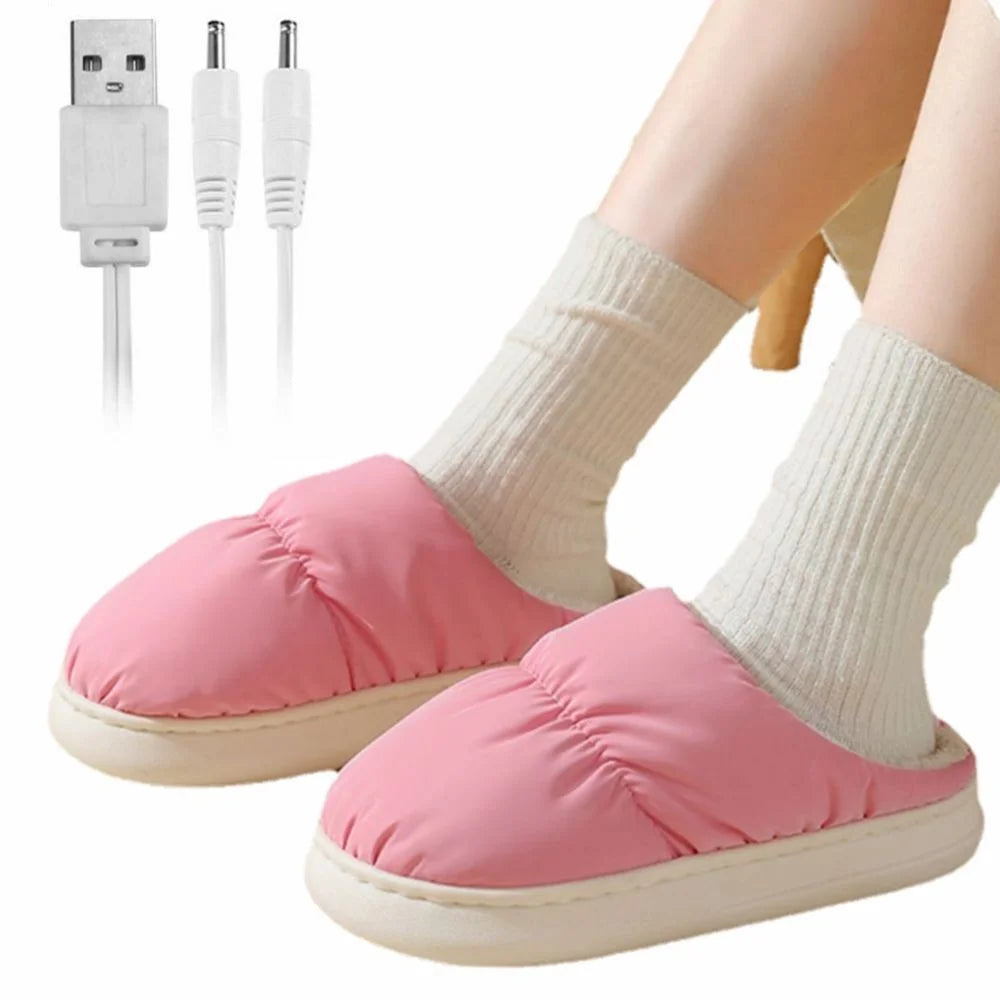 1 Pair Electric USB Heating Slippers Foot Warmer Winter Warm Slippers Shoes - Pink - 4