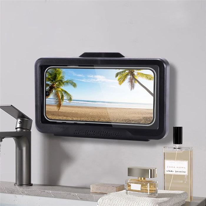Shower Phone Holder Bathroom Waterproof Phone Case Touch Screen Wall Hanging Storage Box - Blue - 3
