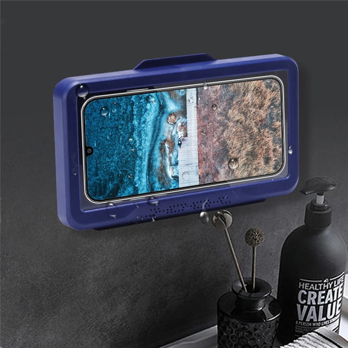 Shower Phone Holder Bathroom Waterproof Phone Case Touch Screen Wall Hanging Storage Box - Blue - 4