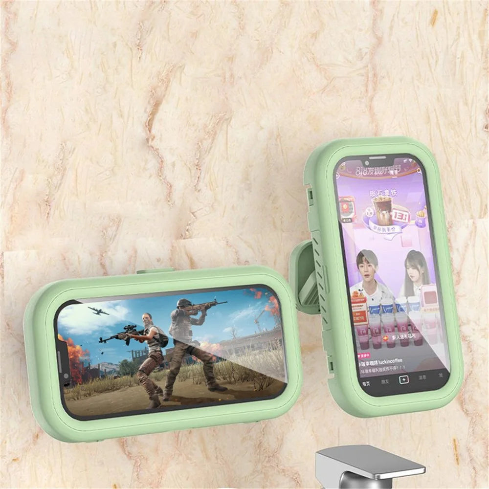 Touch Screen Mobile Phone Holder Bathroom Waterproof Rotatable Wall Phone Case - Green - 2