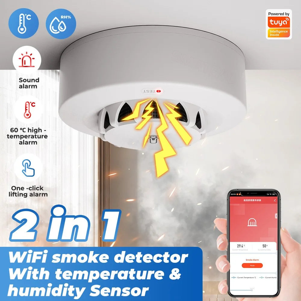 228WT-W 2-in-1 WiFi Smoke Detector with Temperature & Humidity Sensor Support Sound Alarm / Voice Control - 2