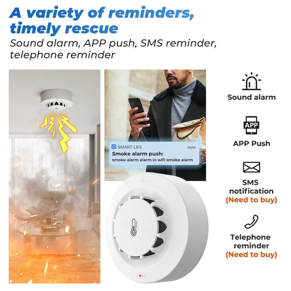 228WT-W 2-in-1 WiFi Smoke Detector with Temperature & Humidity Sensor Support Sound Alarm / Voice Control - 6