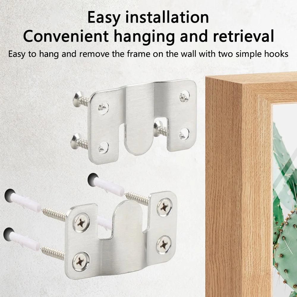 1 Pair Size L Interlocking Photo Frame Hanging Buckle Stainless Steel Furniture Connector Hanger - Black - 2