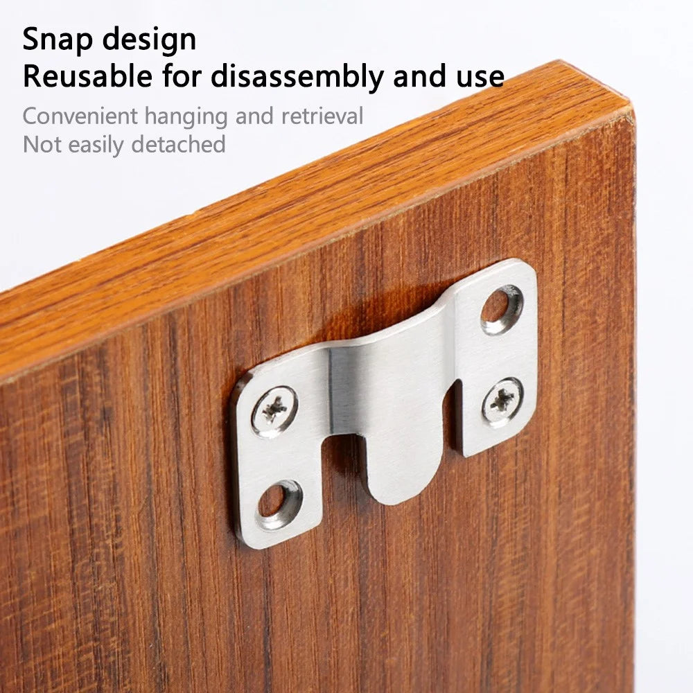 1 Pair Size L Interlocking Photo Frame Hanging Buckle Stainless Steel Furniture Connector Hanger - Black - 3