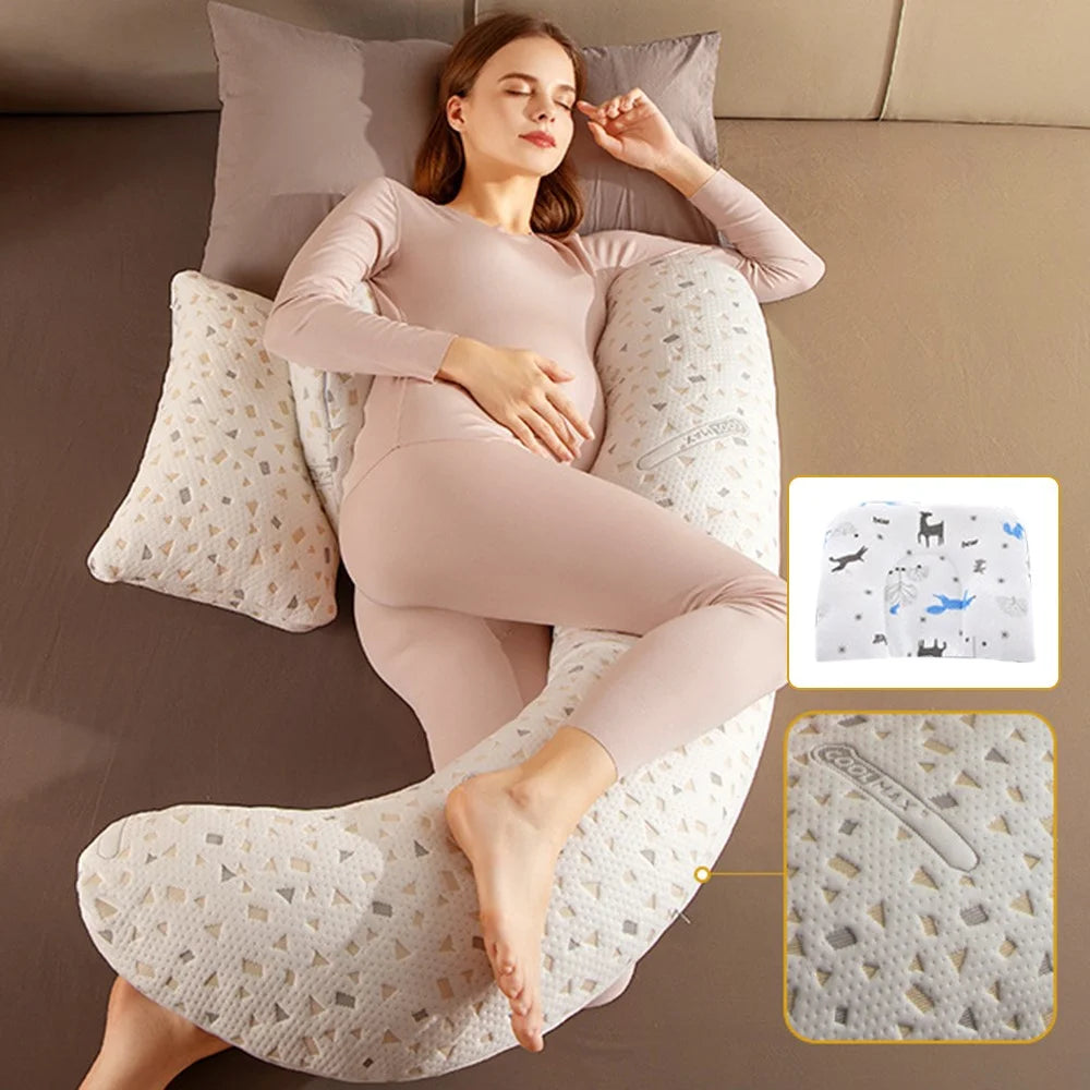 H Shaped Pregnancy Pillow Maternity Pillow Hip Support with Crescent Pillow for Sleeping - Light Grey - 2