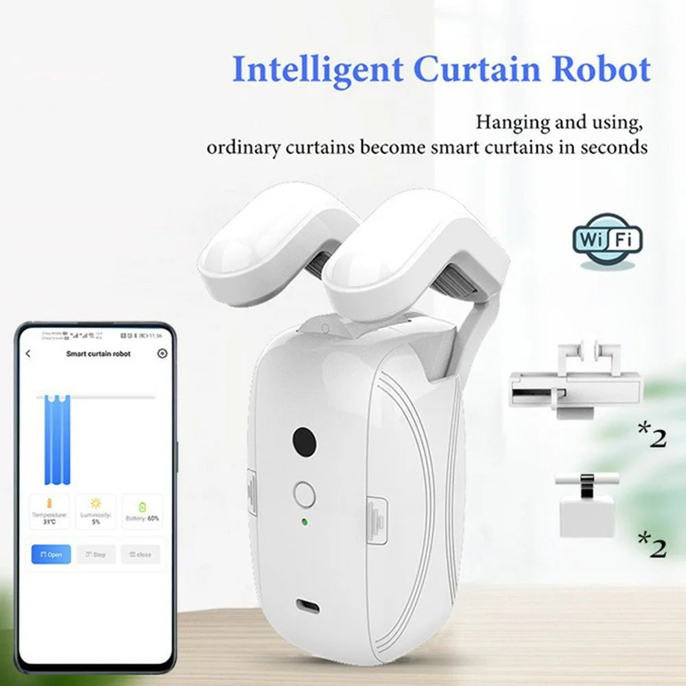 LY-1668 Auto Curtain Opener WiFi App Control Smart Curtain Robot with Timer (Single Opening, Rod) - 2