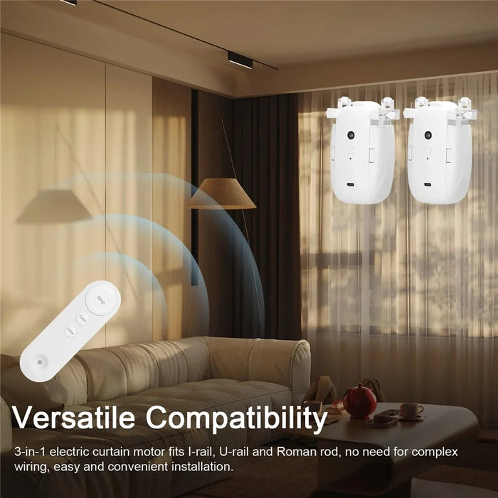 LY-1672 3-in-1 Smart Electric Curtain Robot Remote Control Auto Curtain Opener for U Rail, I Rail, Rod (Dual Opening) - 2