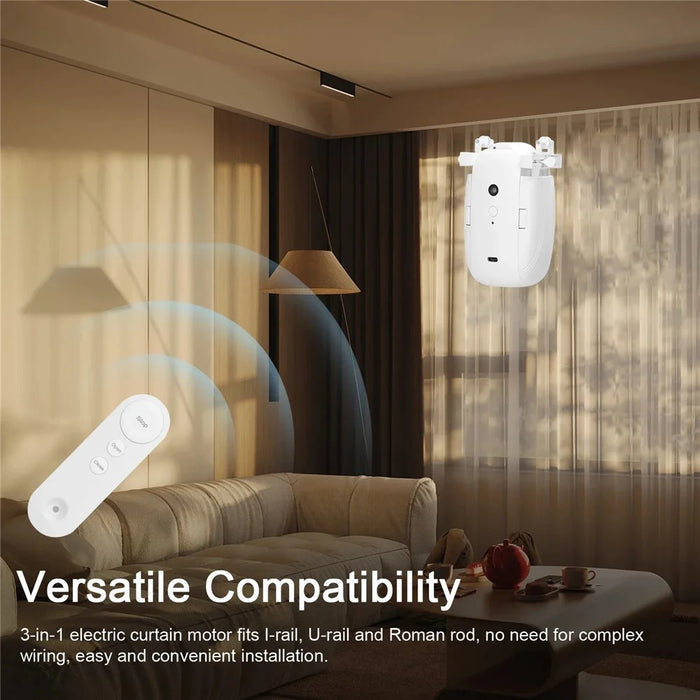 LY-1688 Single Opening Smart Electric Curtain Robot RC Auto Curtain Opener for U Rail, I Rail, Rod (Remote Version) - 2