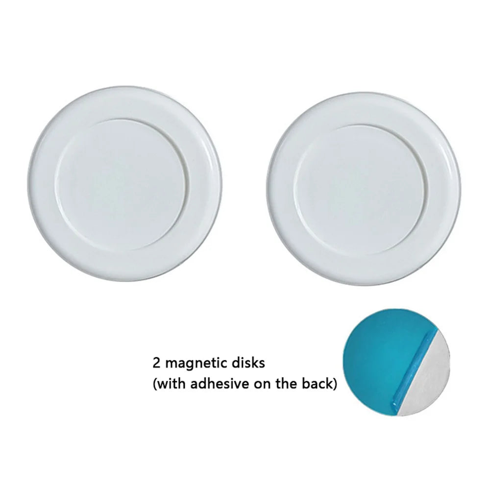 2PCS Round Magnet+Plastic Remote Control Holder Wall Mounted Hanging Hook Magnetic Mat - White - 2