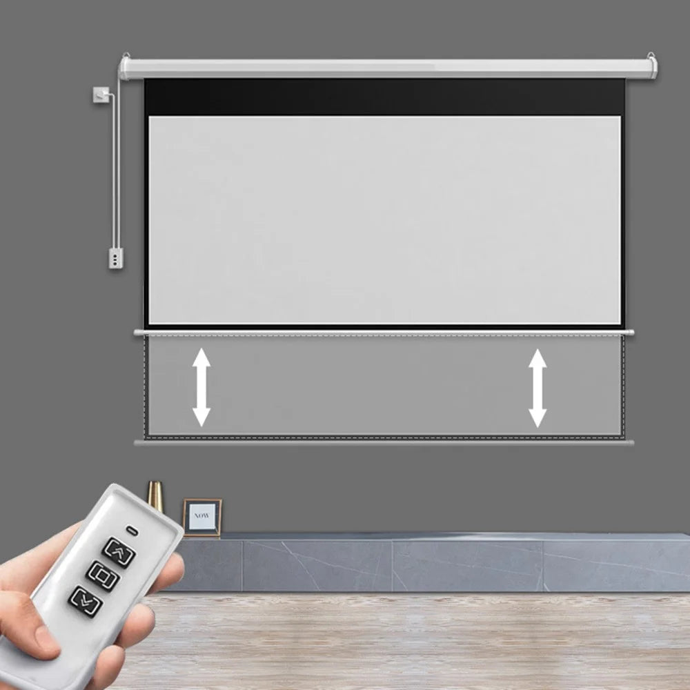 Retractable Auto Locking 60-inch 4:3 Projection Screen Conference Home Ceiling Wall Mount RC HD White Projection Screen, 220V EU Plug - 3