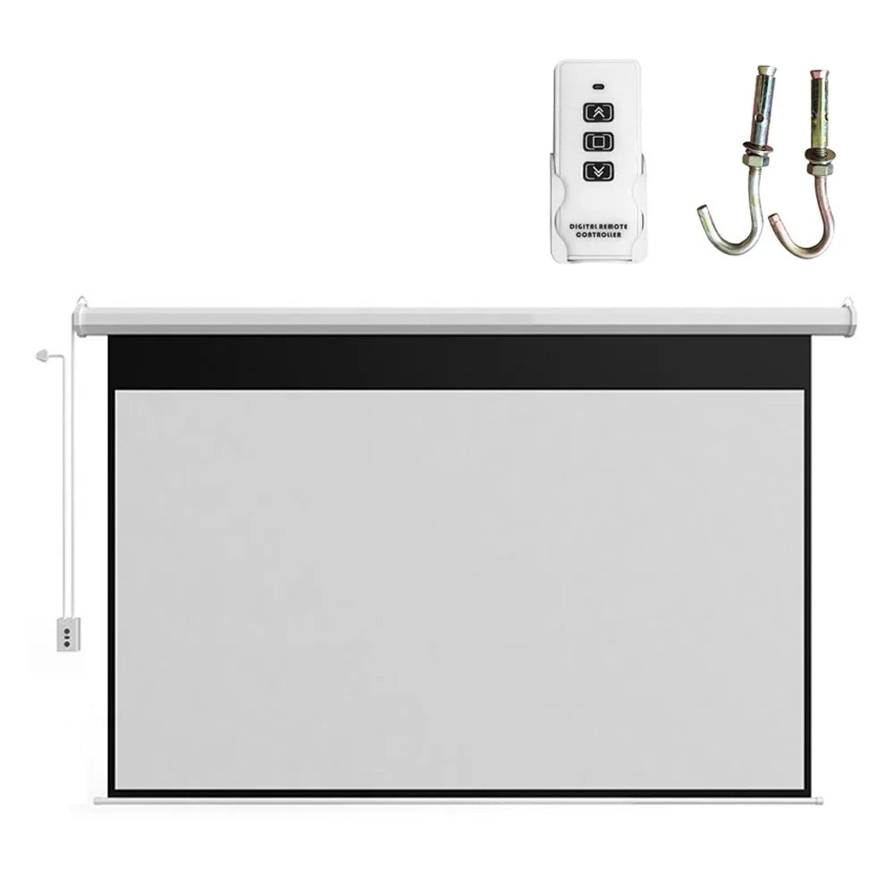 60-inch 4:3 Auto Locking Projection Screen White Fiberglass Wall Mounted HD Projection Screen for Meeting, Home, 220V EU Plug - 1