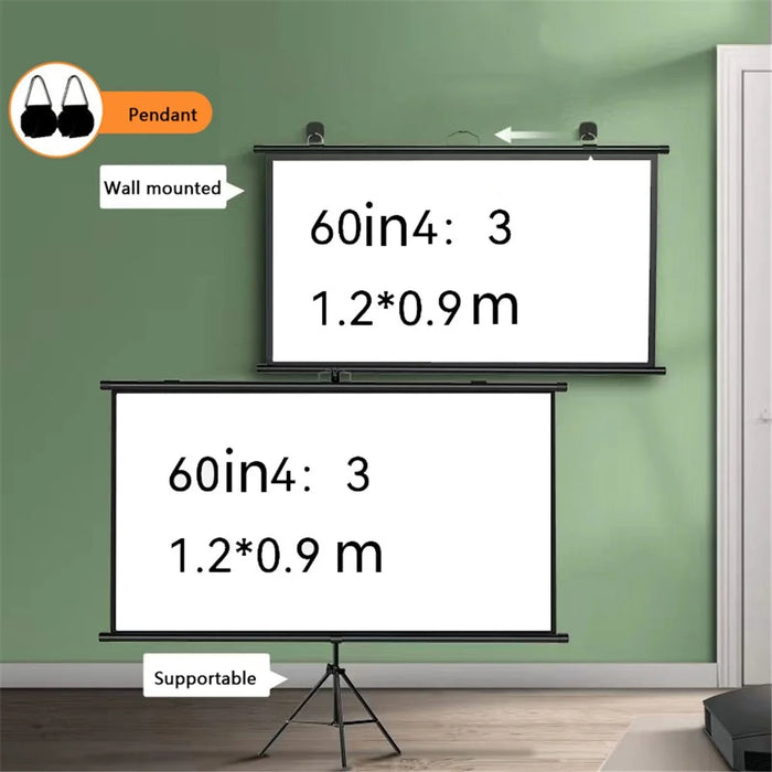 4K Photon Projection Screen Portable Wall Mounted / Floor Standing 60-Inch Projector Screen - Black / 4:3 - 2