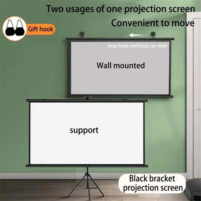 4K Photon Projection Screen Portable Wall Mounted / Floor Standing 60-Inch Projector Screen - Black / 4:3 - 3