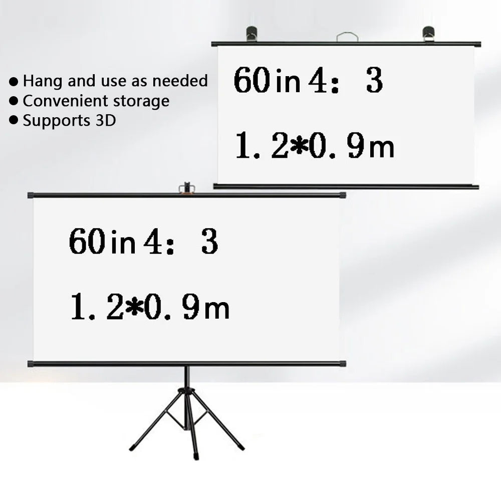 Wall Hanging Thickened Fiberglass Projection Screen Ground Stand 60-Inch Projector Movies Screen - Black / 4:3 - 2