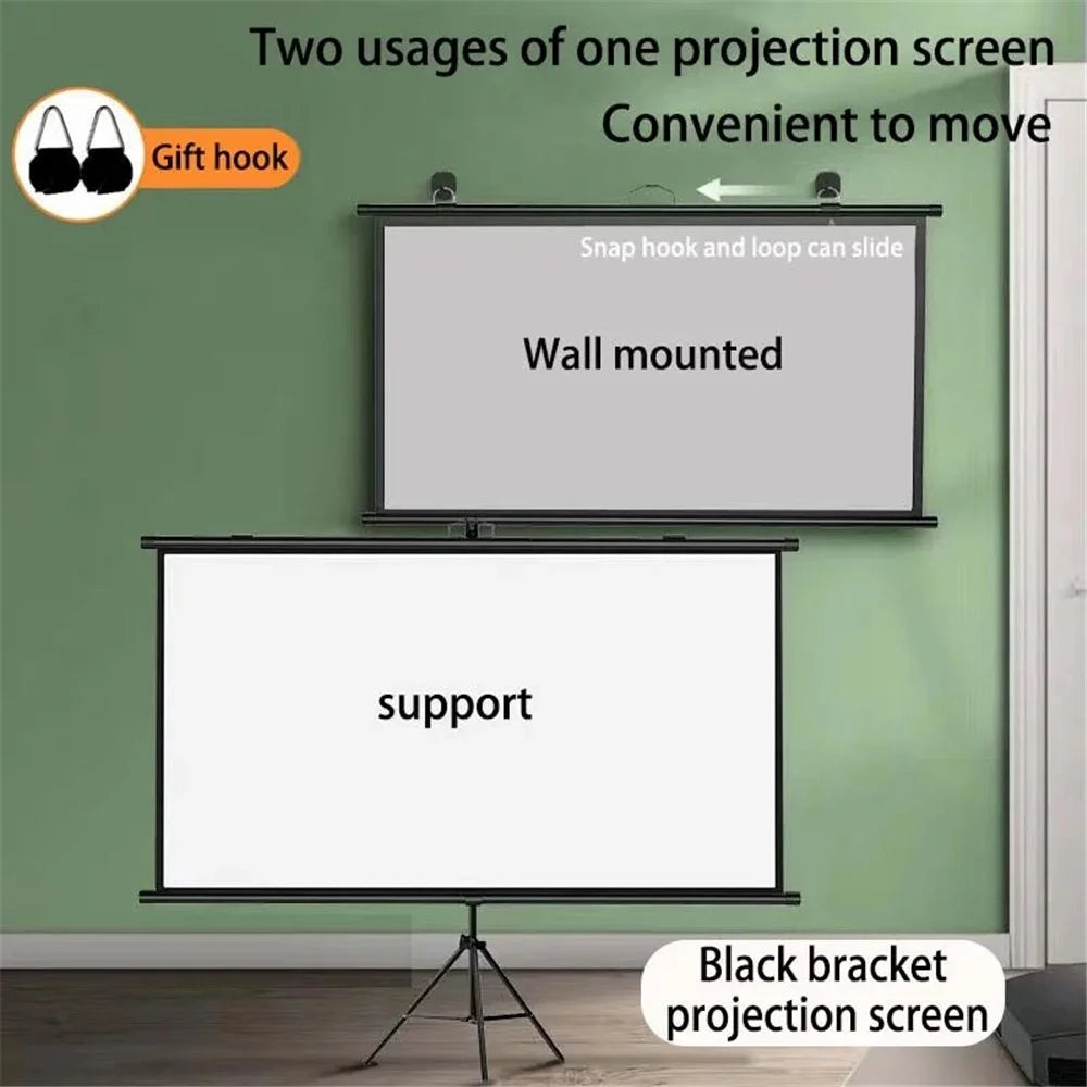 Wall Hanging Thickened Fiberglass Projection Screen Ground Stand 60-Inch Projector Movies Screen - Black / 4:3 - 3