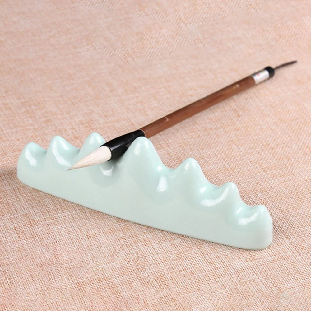 Chinese Calligraphy Pen Holder Plastic Imitated Jade Brush Rack Pen Rest Stand Shelf for Holding 6 Pens - 2