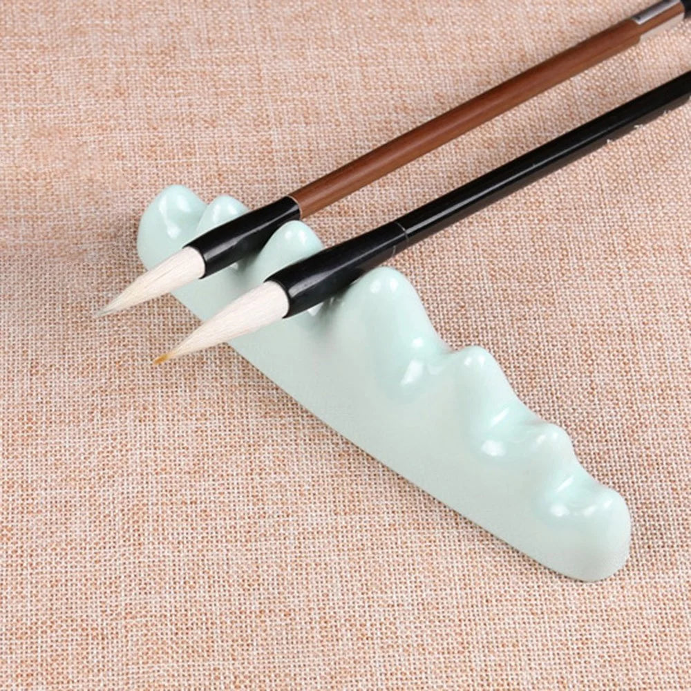 Chinese Calligraphy Pen Holder Plastic Imitated Jade Brush Rack Pen Rest Stand Shelf for Holding 6 Pens - 3