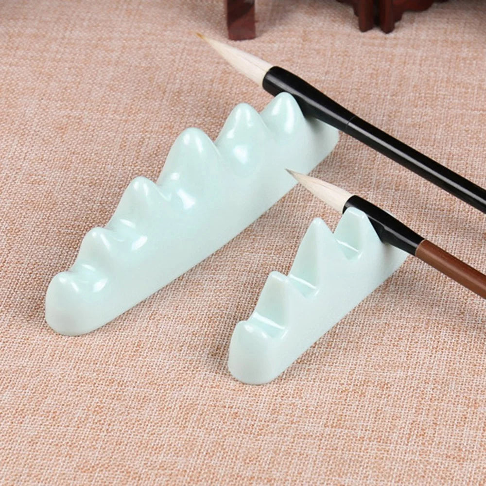 Chinese Calligraphy Pen Holder Plastic Imitated Jade Brush Rack Pen Rest Stand Shelf for Holding 6 Pens - 4