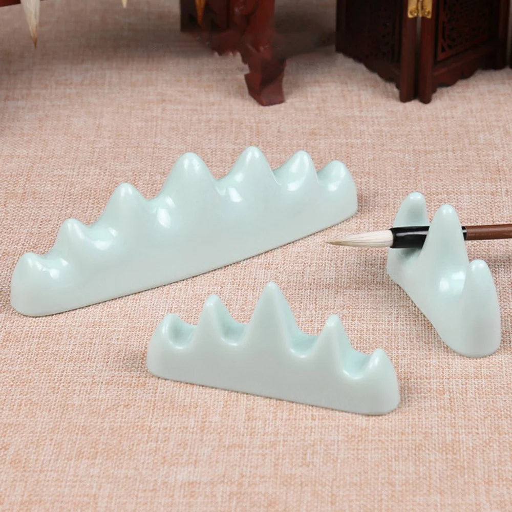 Chinese Calligraphy Pen Holder Plastic Imitated Jade Brush Rack Pen Rest Stand Shelf for Holding 6 Pens - 5