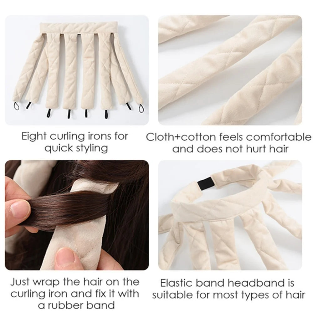Velvet Cloth Hair Curler Overnight Octopus Curls Rod Soft No Heat Hair Roller - Beige - 3