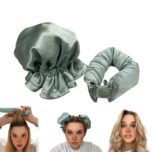 Overnight Hair Curler Hair Bun Maker Hair Curling Tool with Hair Cover - Olive Green - 1