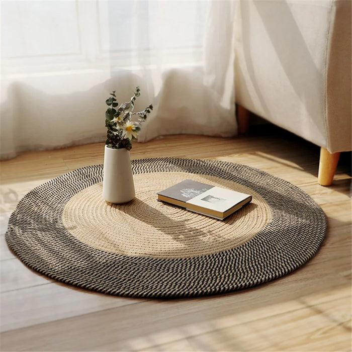 120CM Diameter Cotton Rope Woven Bedside Floor Mat Braided Pad Retro Style Ground Cushion - 5