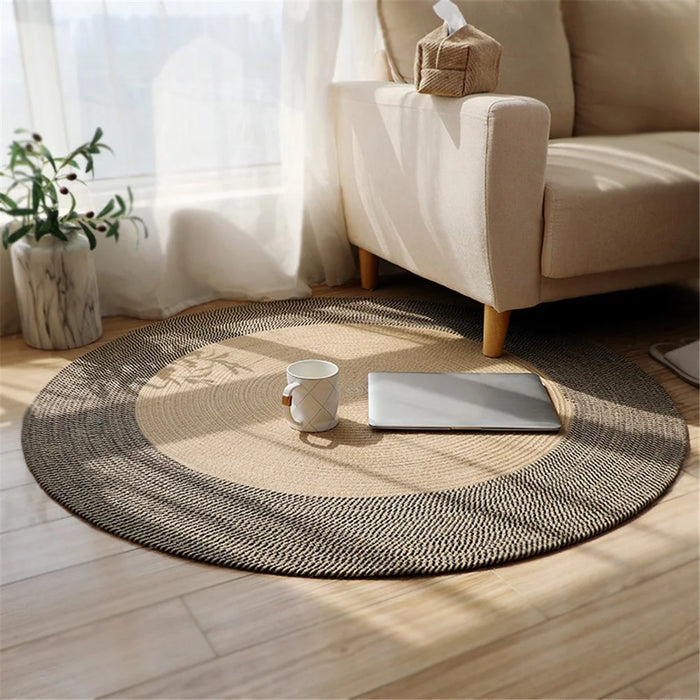 120CM Diameter Cotton Rope Woven Bedside Floor Mat Braided Pad Retro Style Ground Cushion - 6