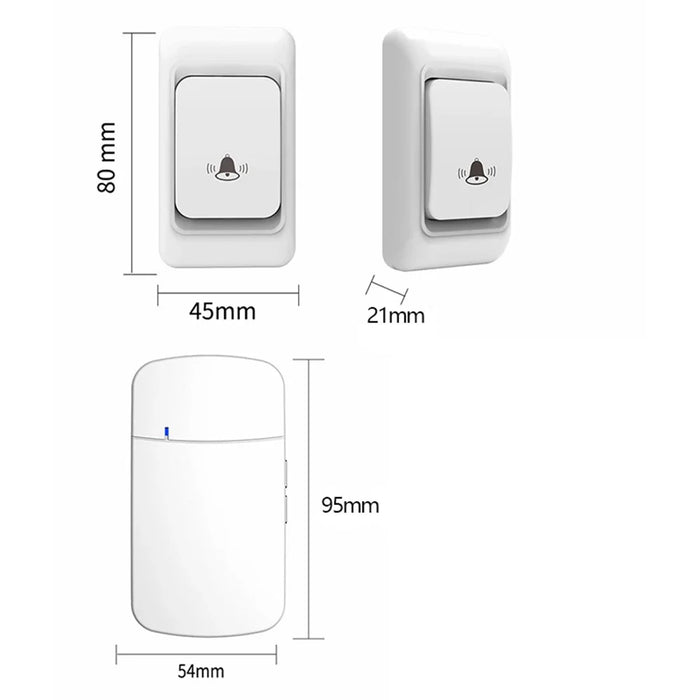 WHM07 Wireless Doorbell Set Receiver + Transmitter Electronic Remote Door Bell, US Plug - White - 6