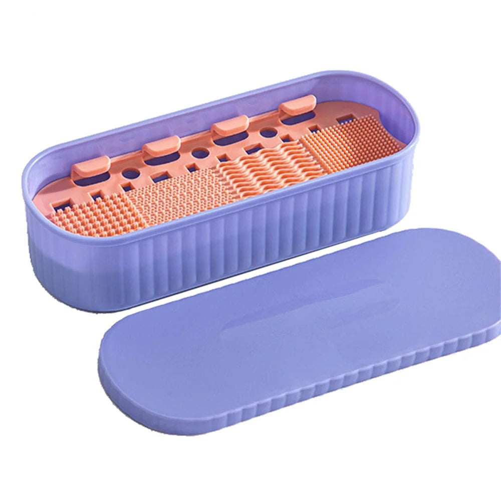 U026 Makeup Brush TRP+PP Storage Box Makeup Egg Puff Cleaning Filter Drying Rack - Purple - 1
