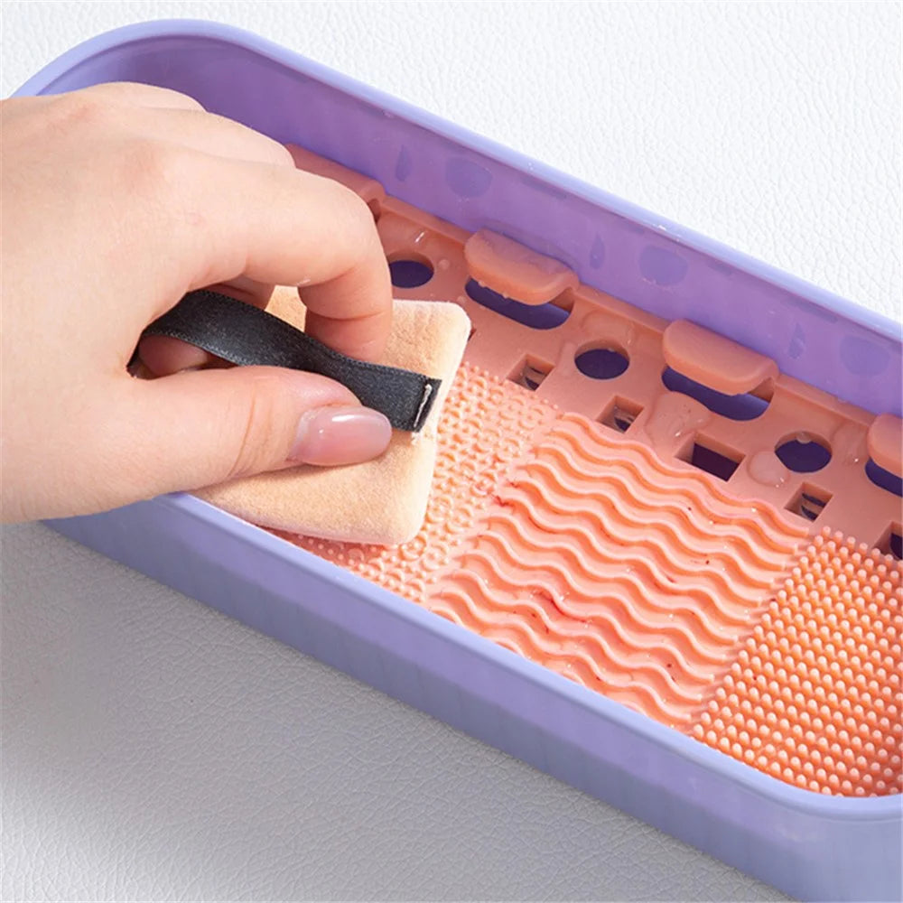 U026 Makeup Brush TRP+PP Storage Box Makeup Egg Puff Cleaning Filter Drying Rack - Purple - 3