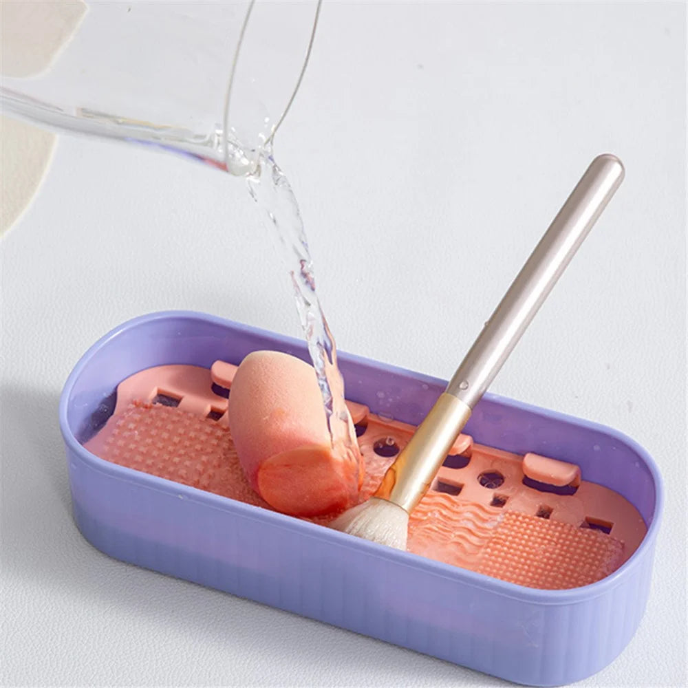 U026 Makeup Brush TRP+PP Storage Box Makeup Egg Puff Cleaning Filter Drying Rack - Purple - 4