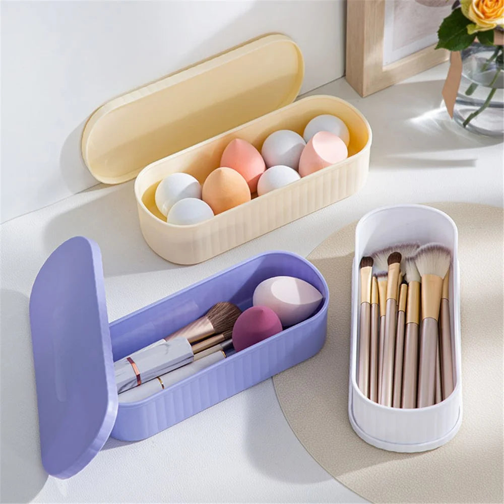 U026 Makeup Brush TRP+PP Storage Box Makeup Egg Puff Cleaning Filter Drying Rack - Purple - 6
