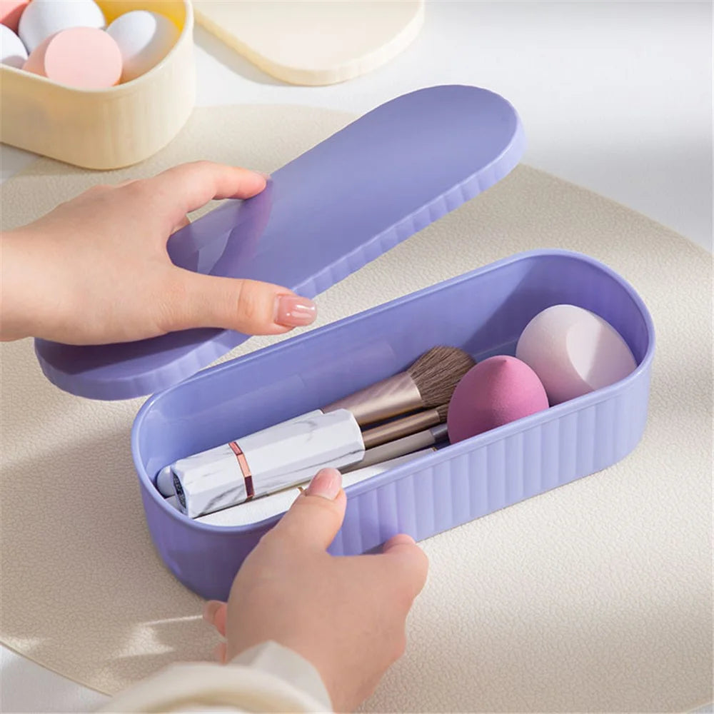 U026 Makeup Brush TRP+PP Storage Box Makeup Egg Puff Cleaning Filter Drying Rack - Purple - 7