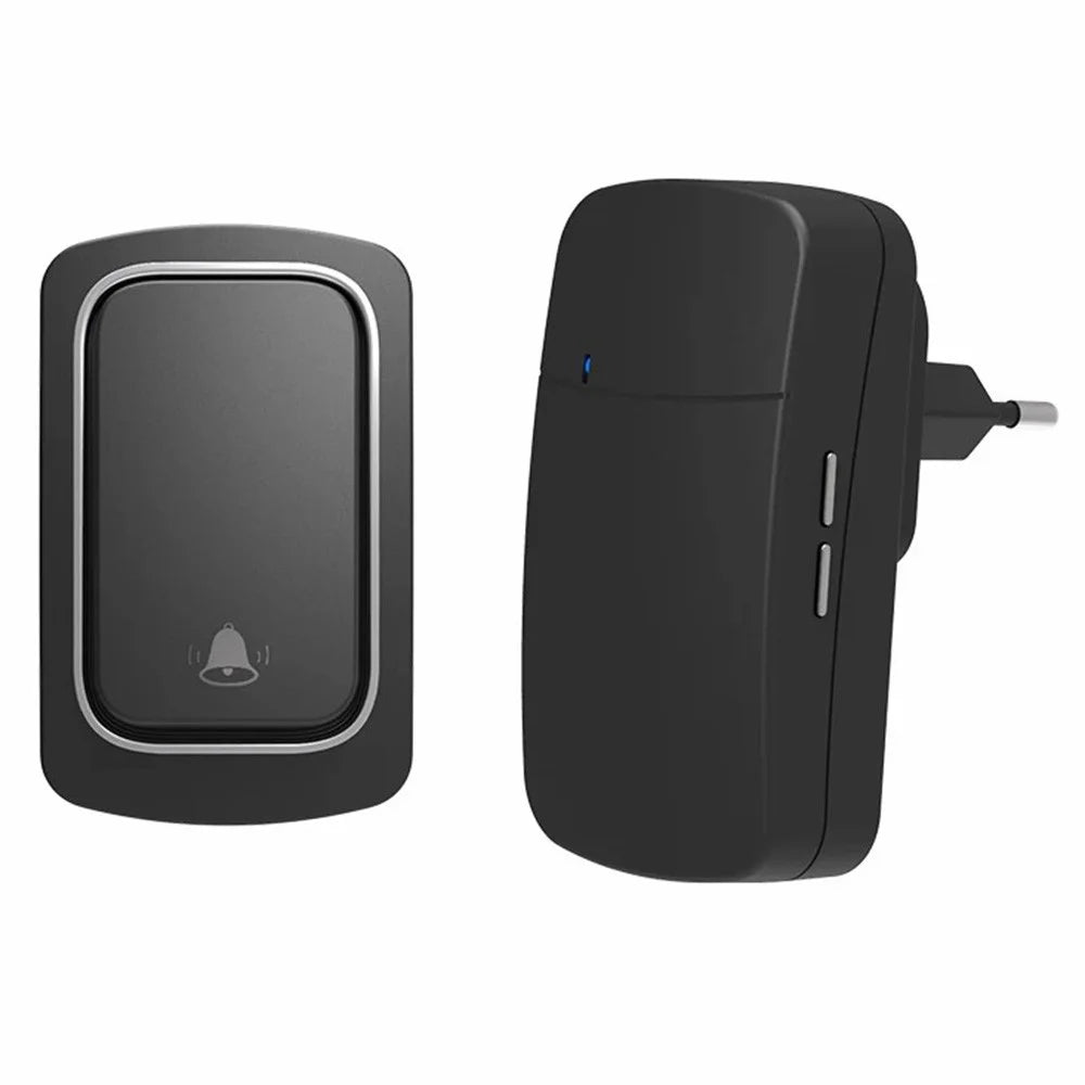 WHM02 Self-Powered Wireless Remote Ding Dong Doorbell, Transmitter+Receiver Set, EU Plug - Black - 1