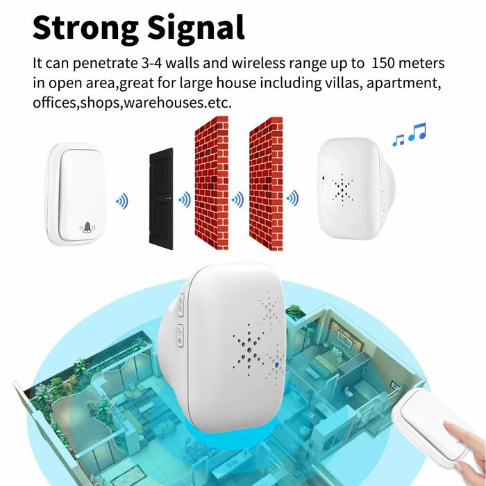 WHM01 EU Plug Home Doorbell Press Button Door Bell with 1 Transmitter+1 Receiver - Black - 4
