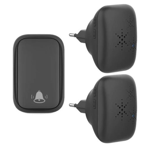 WHM01 EU Plug Waterproof Home Door Bell with 1 Transmitter+2 Receivers - Black - 1