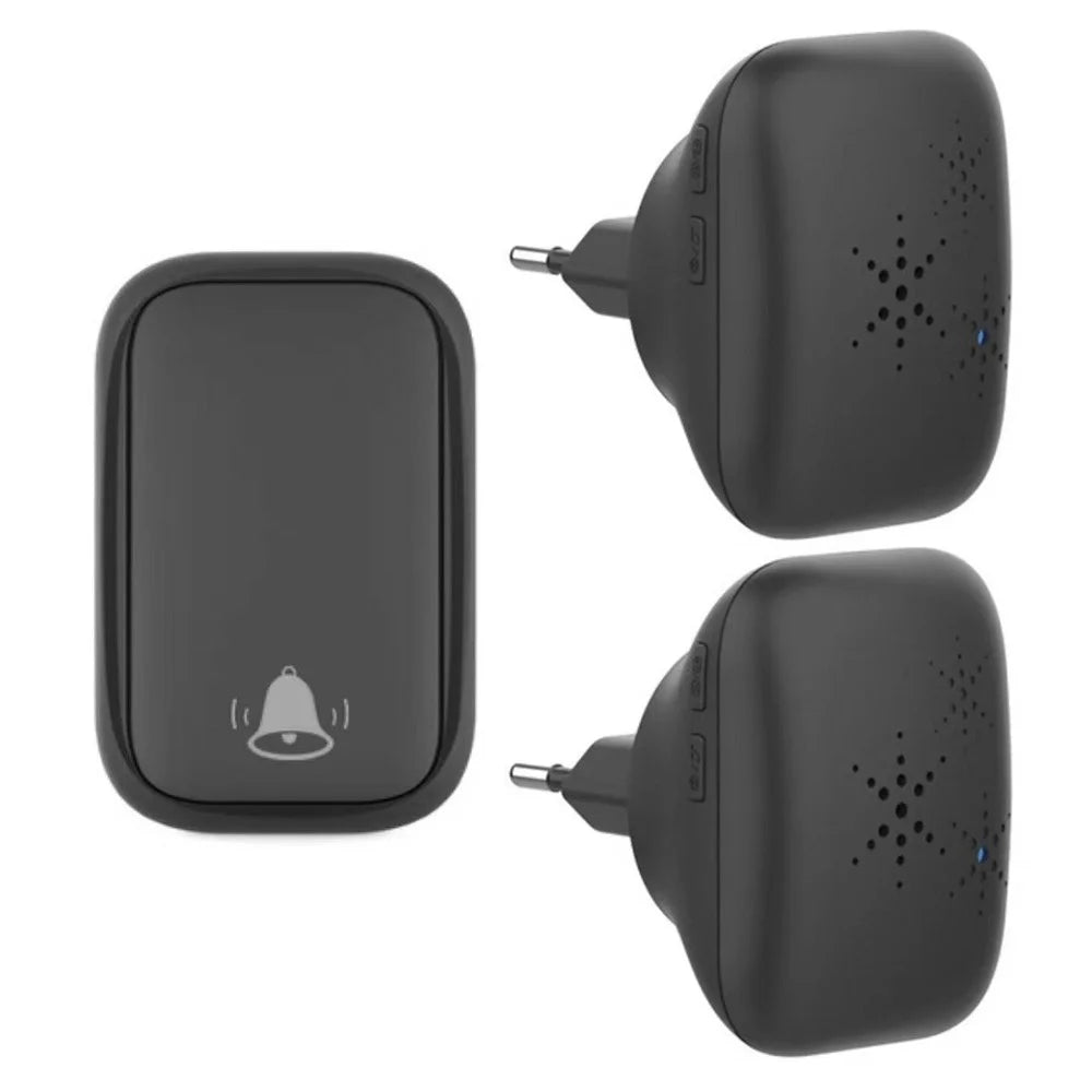 WHM01 EU Plug Waterproof Home Door Bell with 1 Transmitter+2 Receivers - Black - 1