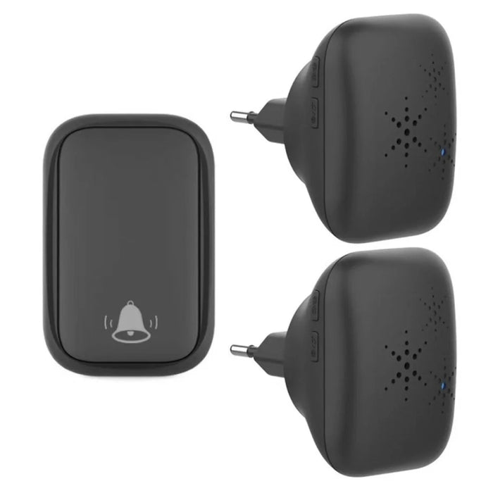 WHM01 EU Plug Waterproof Home Door Bell with 1 Transmitter+2 Receivers - Black - 1
