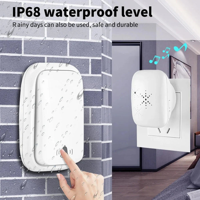 WHM01 EU Plug Waterproof Home Door Bell with 1 Transmitter+2 Receivers - Black - 5