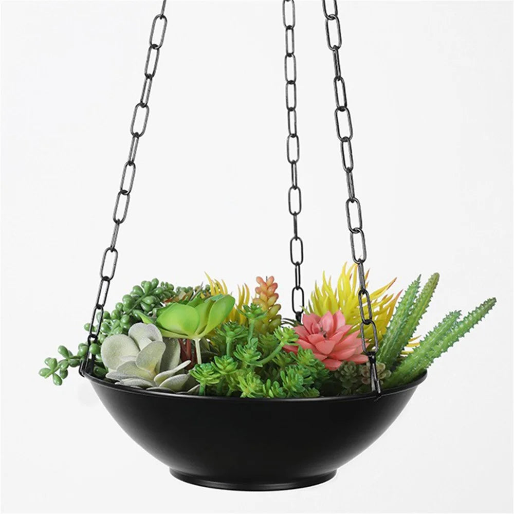 001-DL-01 Iron Hanging Flower Pot Indoor Outdoor Balcony Potted Plant Display Basket - Black - 2