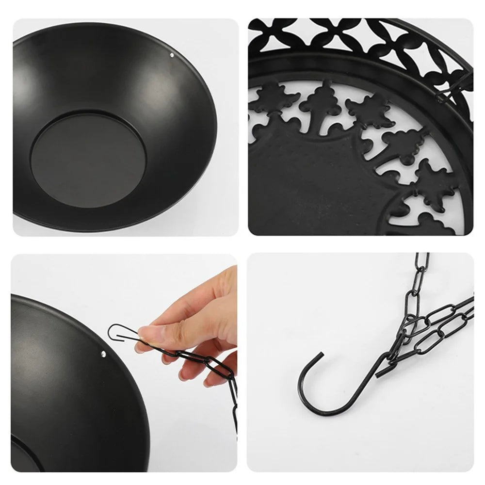 001-DL-01 Iron Hanging Flower Pot Indoor Outdoor Balcony Potted Plant Display Basket - Black - 6